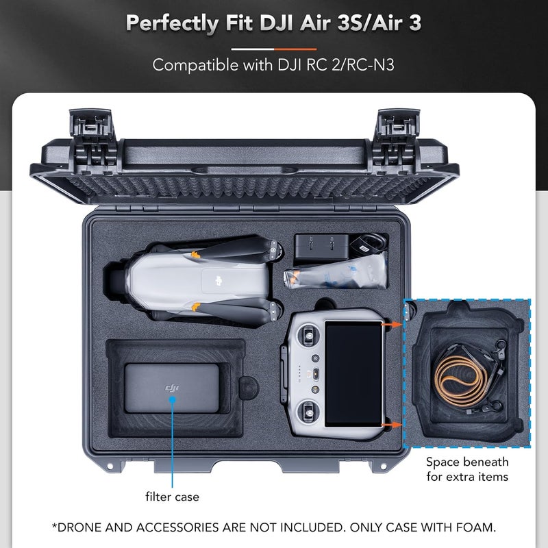 Lykus Titan MA310 Waterproof Hard Case for DJI Air 3S/Air 3 and DJI RC 2/RC-N2, Support Lanyard [CASE ONLY] - Image 3